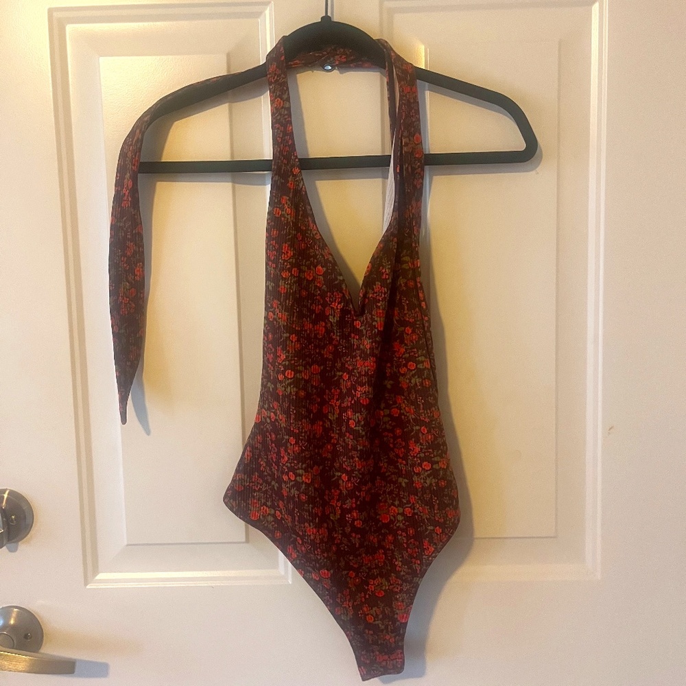 NWT Free People Floral Halter Bodysuit